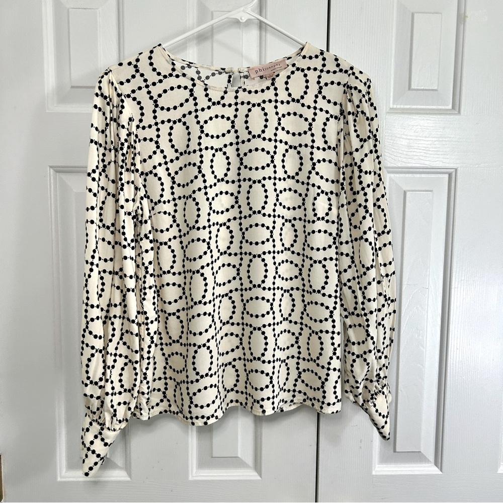 Philosophy Cream & Black Long Balloon Sleeve Blouse Top Size Large